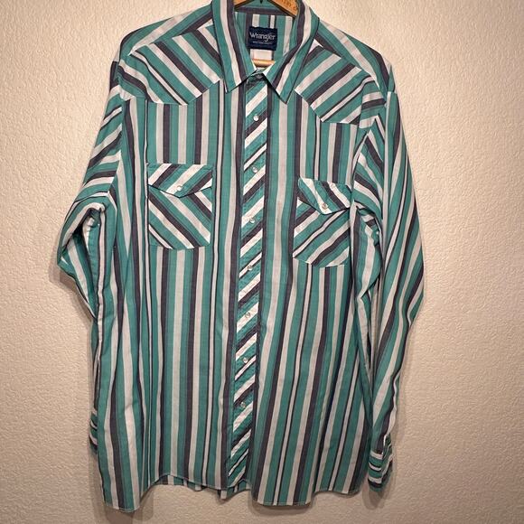 Vintage Wrangler Western Shirts Men's Pearl Snap Long Sleeve‎ Shirt 2XL - Picture 1 of 11